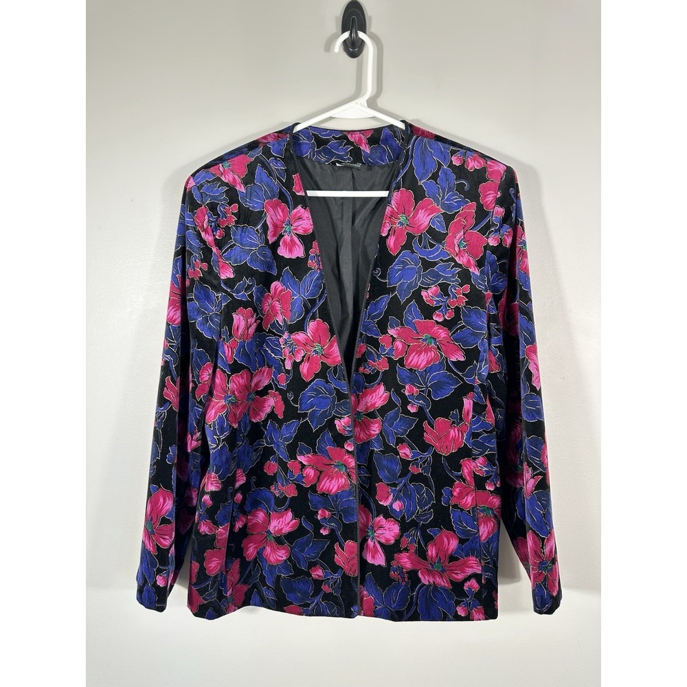 Vtg TanJay Oui Petites Blazer Womens 12 Velvet Floral Colorful Romantic Read